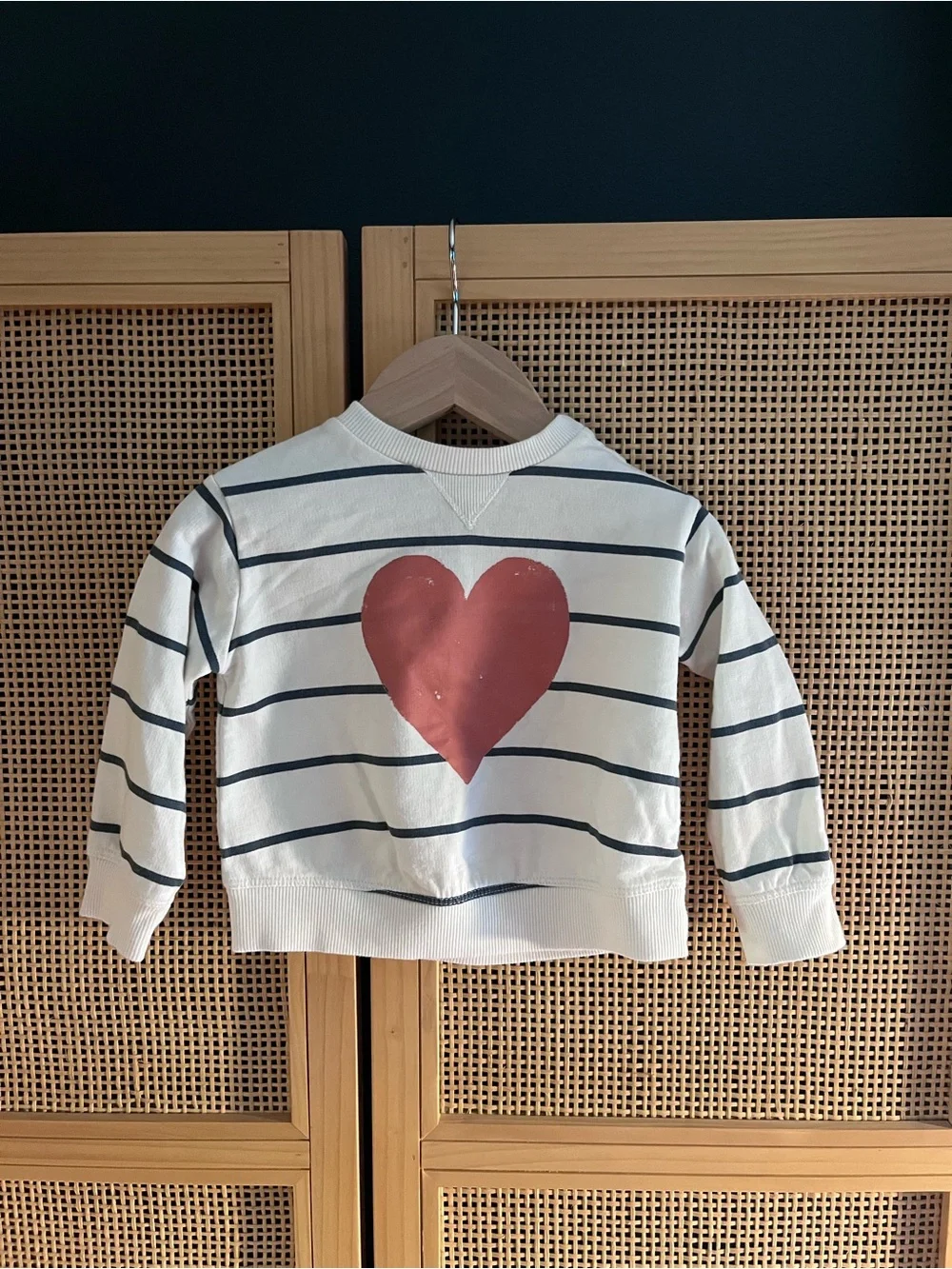 Little Co 6M Cream Striped Sweatshirt with Red Heart